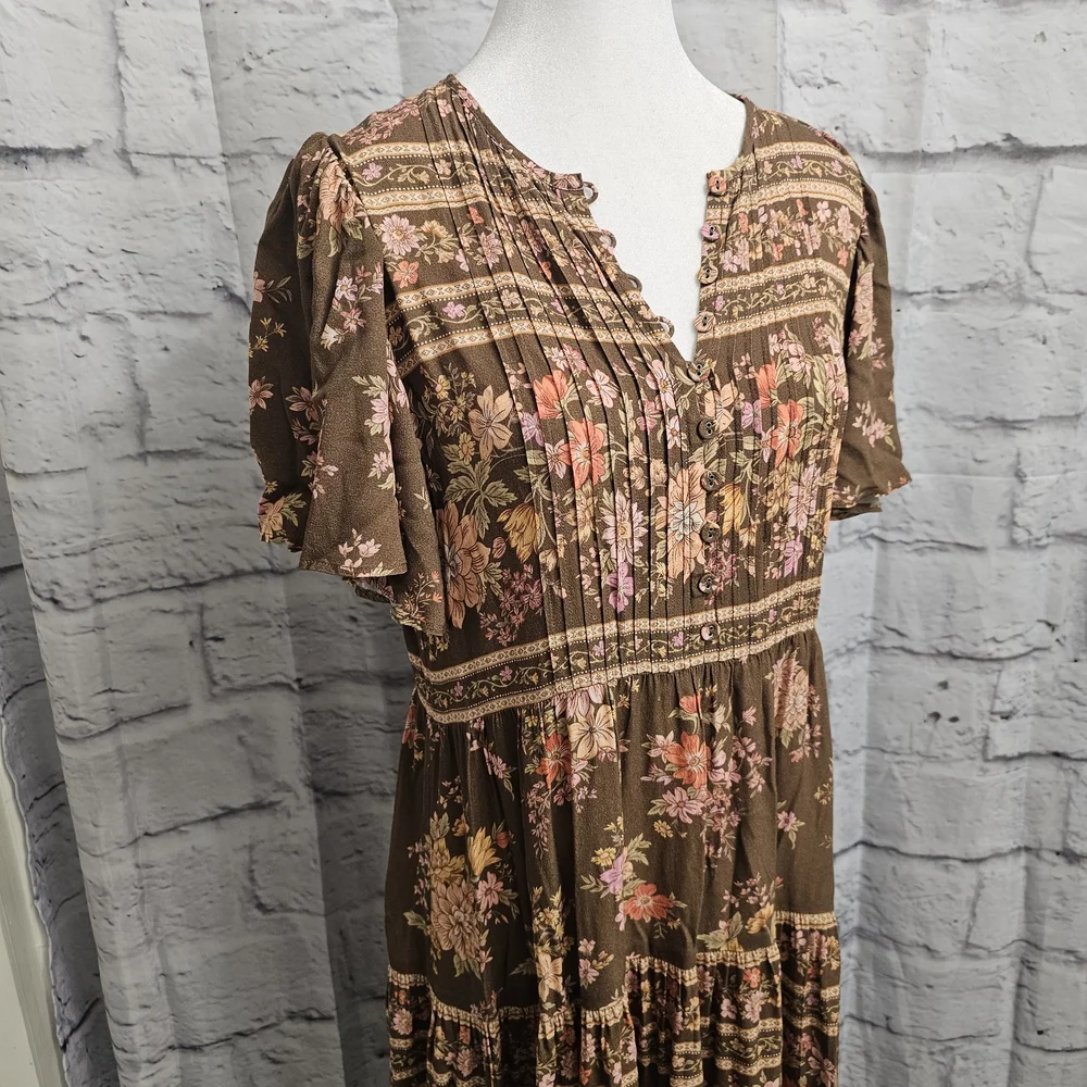 Spell The Meadowland Flutter Sleeve Dress In Hazelnut Size Small - Picture 4 of 16